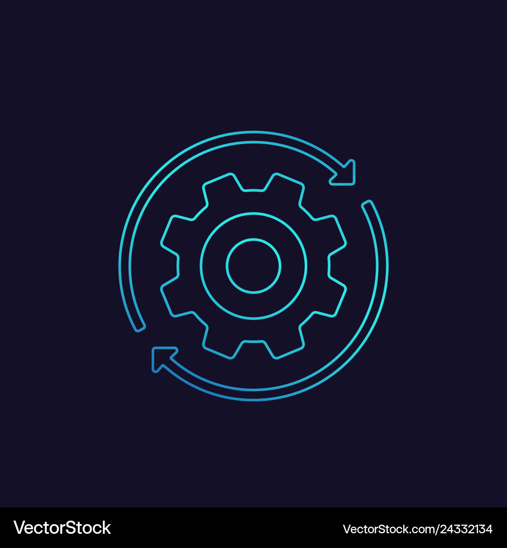 Rotation linear icon with cogwheel Rotation linear icon with cogwheel vector image
