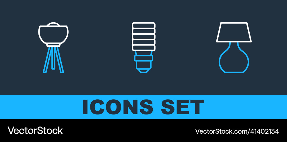 Set line table lamp floor and led light bulb icon Vector Image