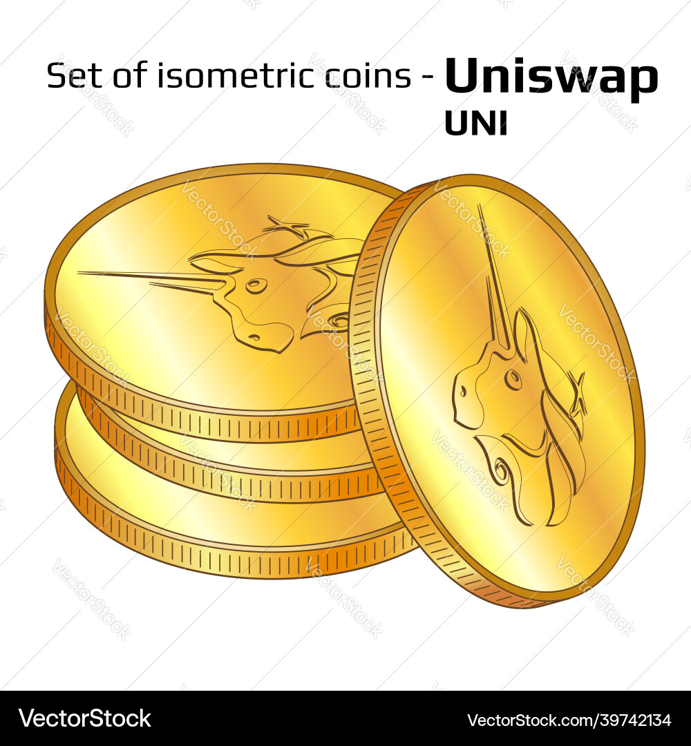 Set of gold coins in stack uniswap uni Set of gold coins in stack uniswap uni vector image