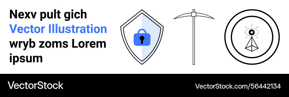 Shield with lock symbol mining pickaxe Shield with lock symbol mining pickaxe vector image