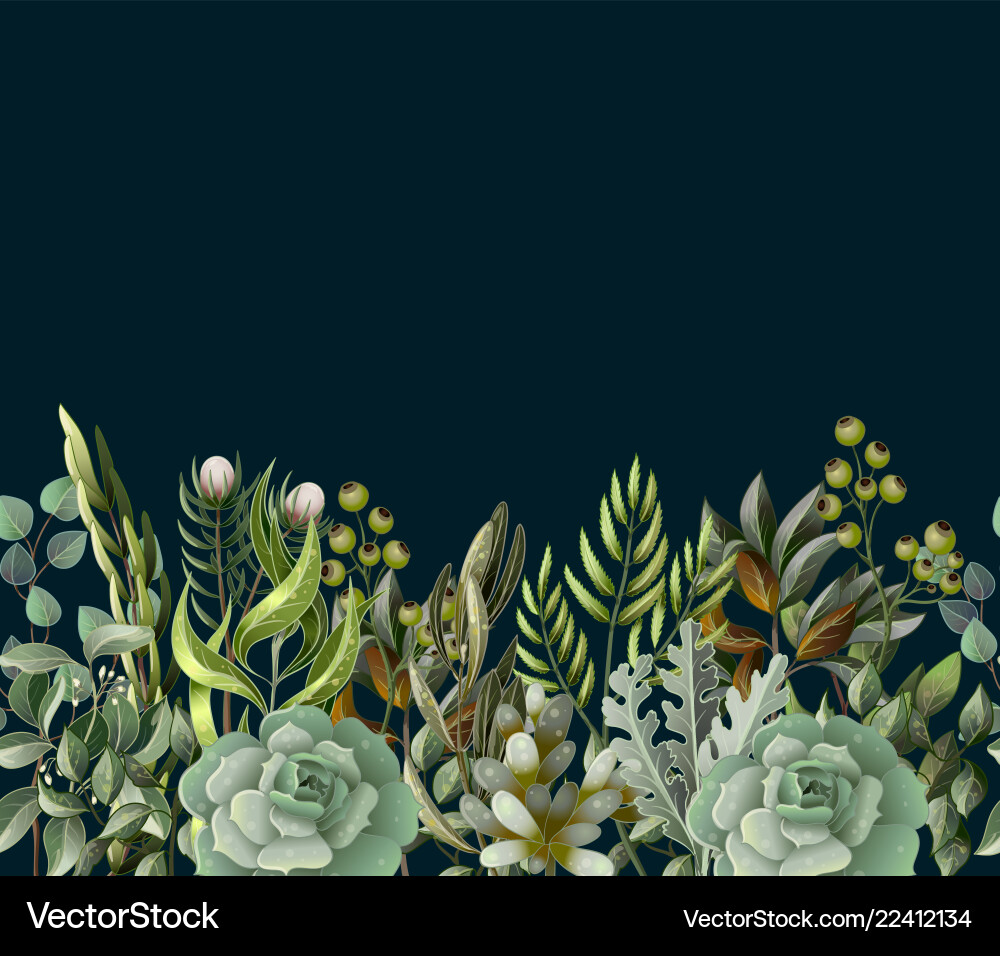 Watercolor Leaf \u0026 Succulent Border – Royalty-Free Vector | VectorStock, image size:1000x956