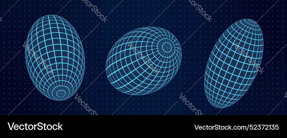 3d oval shapes with abstract wireframe mesh 3d oval shapes with abstract wireframe mesh vector image