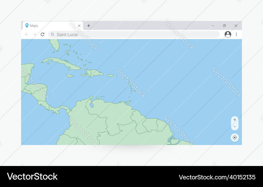 Browser window with map of saint lucia searching Vector Image
