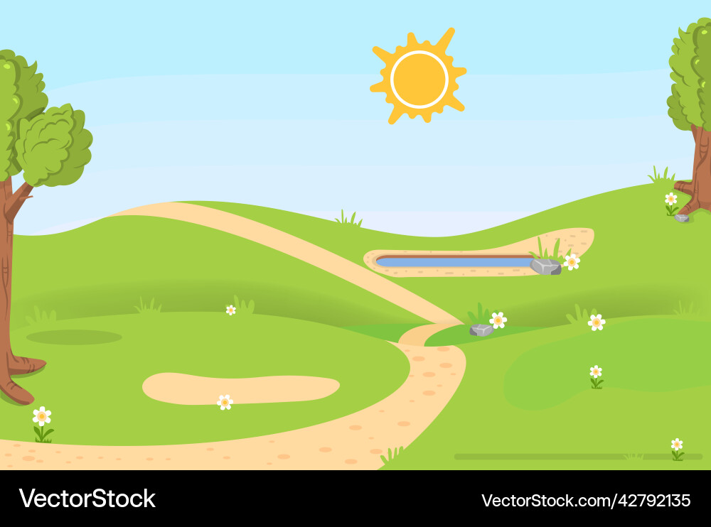 Cartoon summer landscape green grassland in sunny Cartoon summer landscape green grassland in sunny vector image