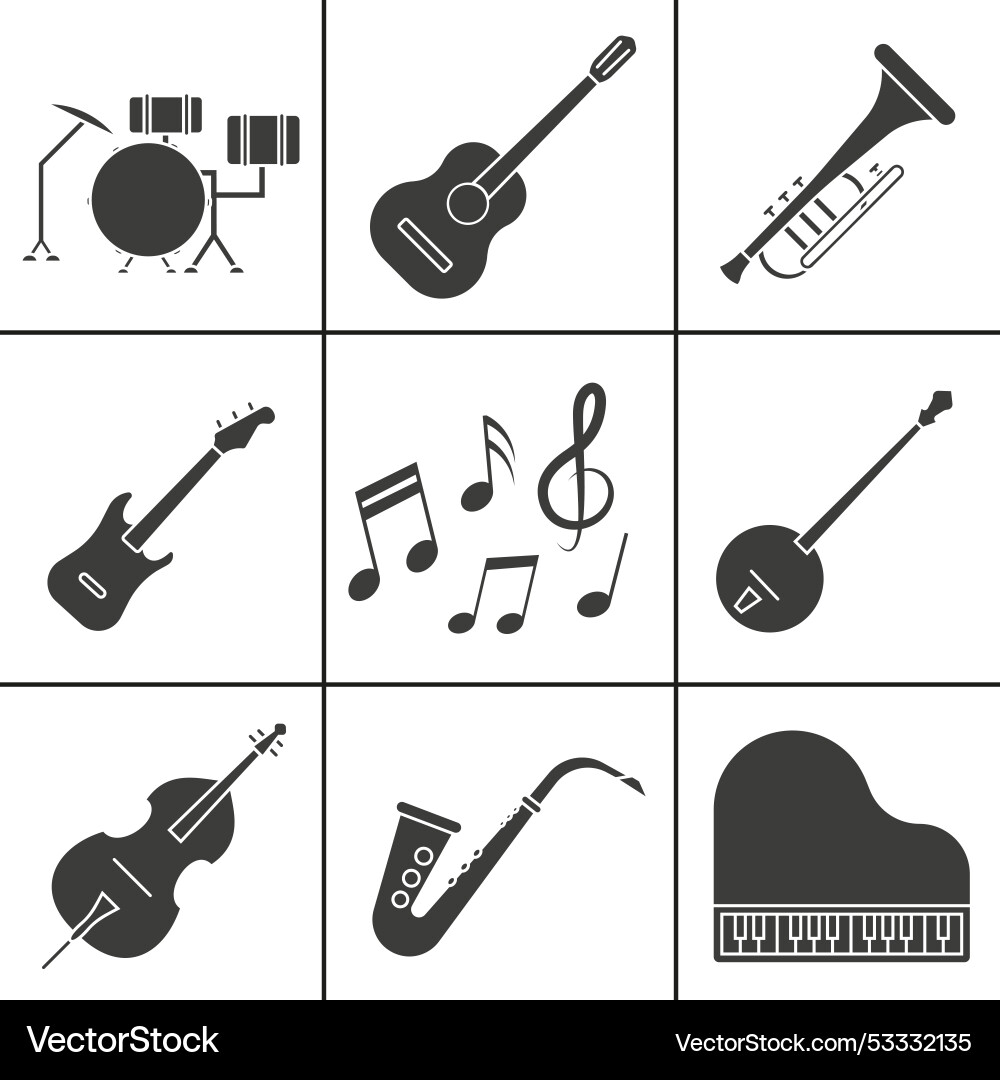 Dark set of musical instruments basic Dark set of musical instruments basic vector image