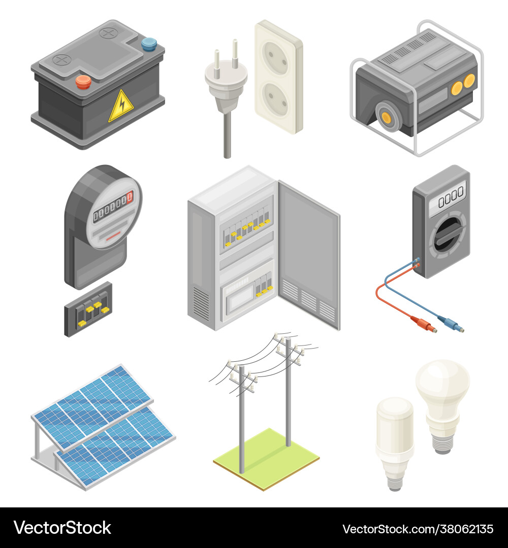 Electric power objects with breaker box socket Electric power objects with breaker box socket vector image