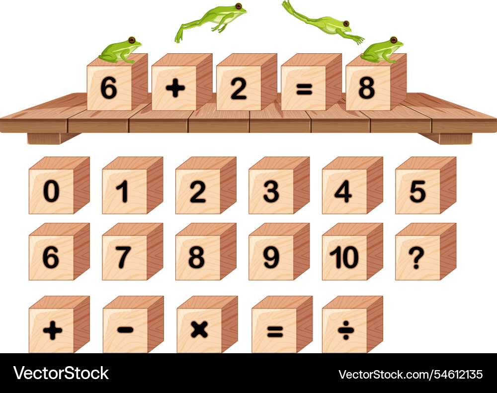 Frogs jumping over math blocks with numbers Frogs jumping over math blocks with numbers vector image