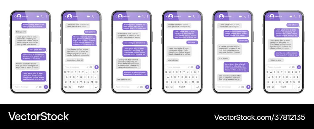 Realistic smartphone with messaging app sms text Realistic smartphone with messaging app sms text Vector Image