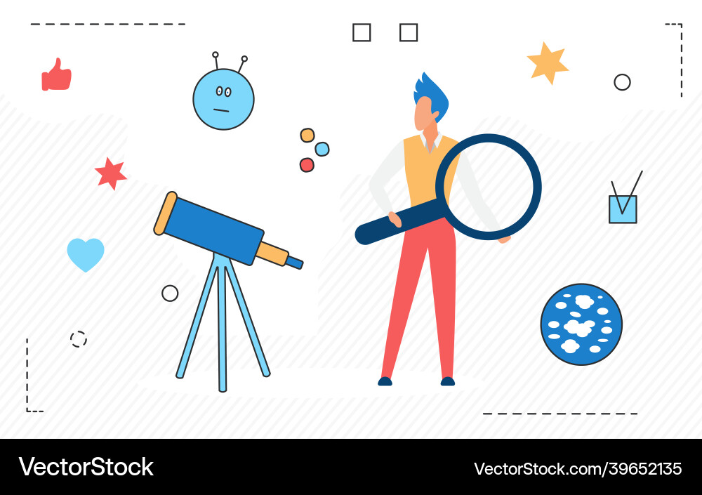 Scientist Exploring Space with Telescope Vector Image