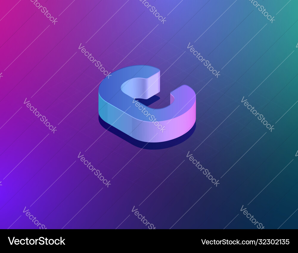 Three dee tech font character c isometric Three dee tech font character c isometric vector image