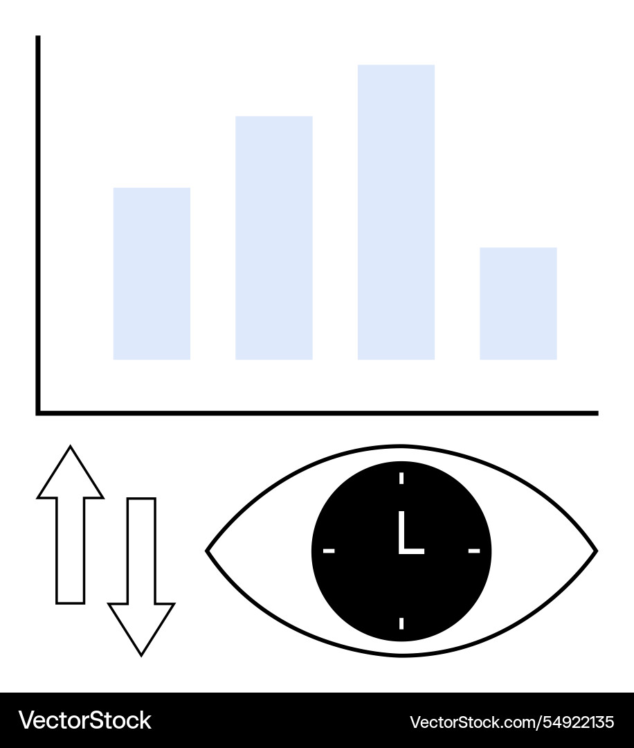 Time-focused analytics with bar graph arrows Time-focused analytics with bar graph arrows vector image