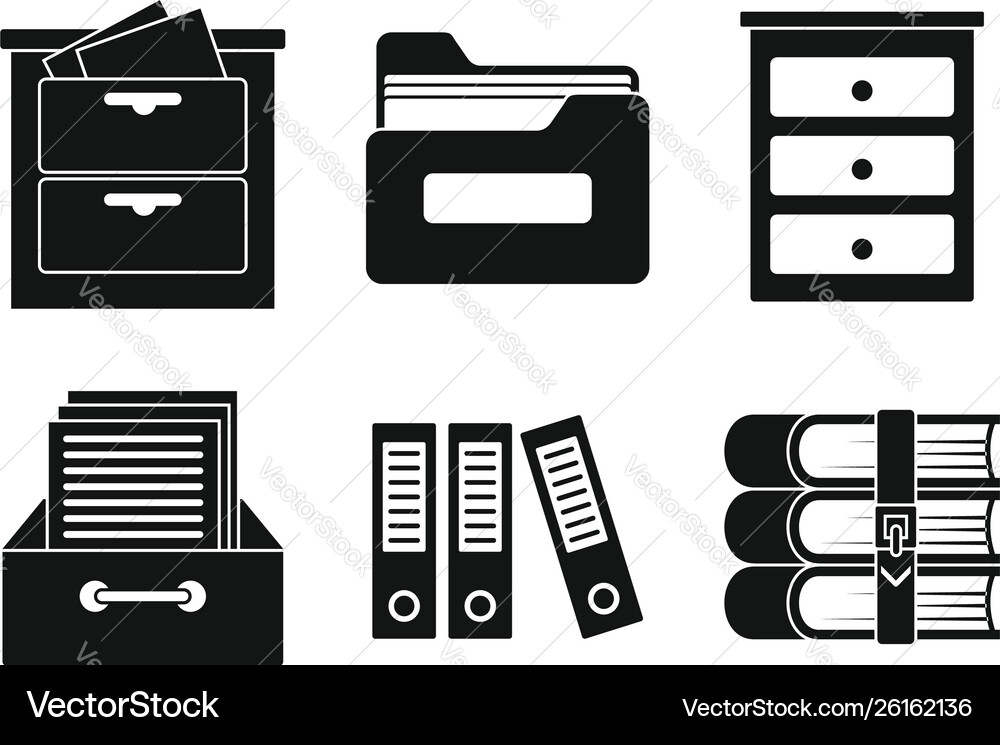 Archive file icons set simple style Archive file icons set simple style vector image