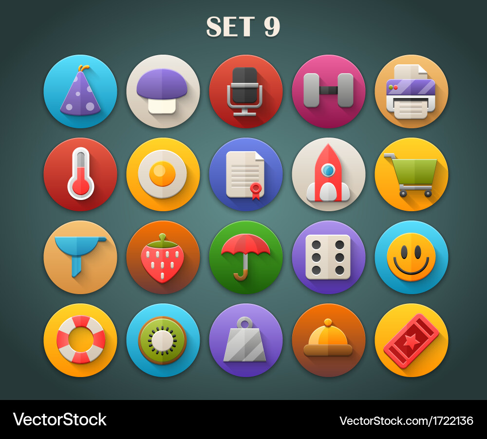 Bright Rounded Icons with Shadow Vector Image