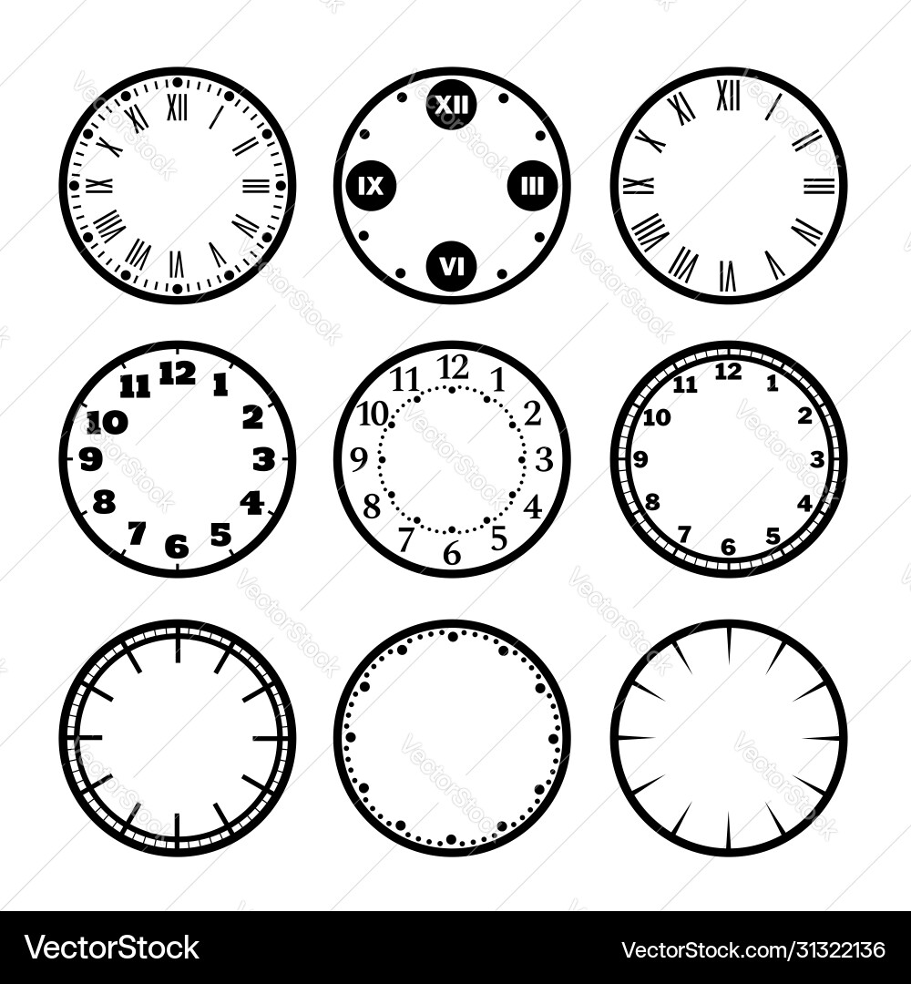 Clock Face Icons - Set of Time Elements vector image