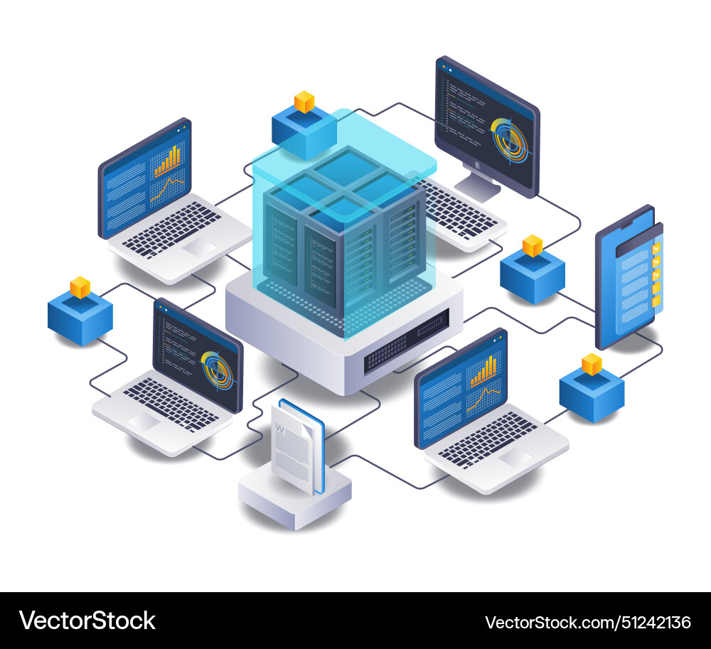 Computer network server infographic 3d flat Computer network server infographic 3d flat vector image