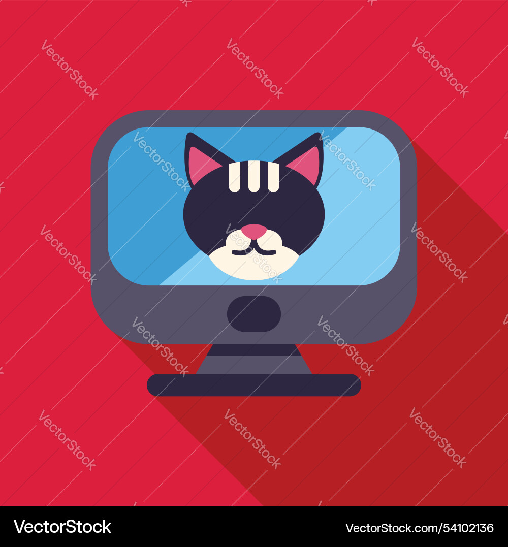 Cute cat face smiling on computer monitor screen Cute cat face smiling on computer monitor screen vector image