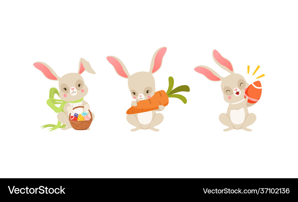 Cute easter bunny holding wicker basket Cute easter bunny holding wicker basket vector image