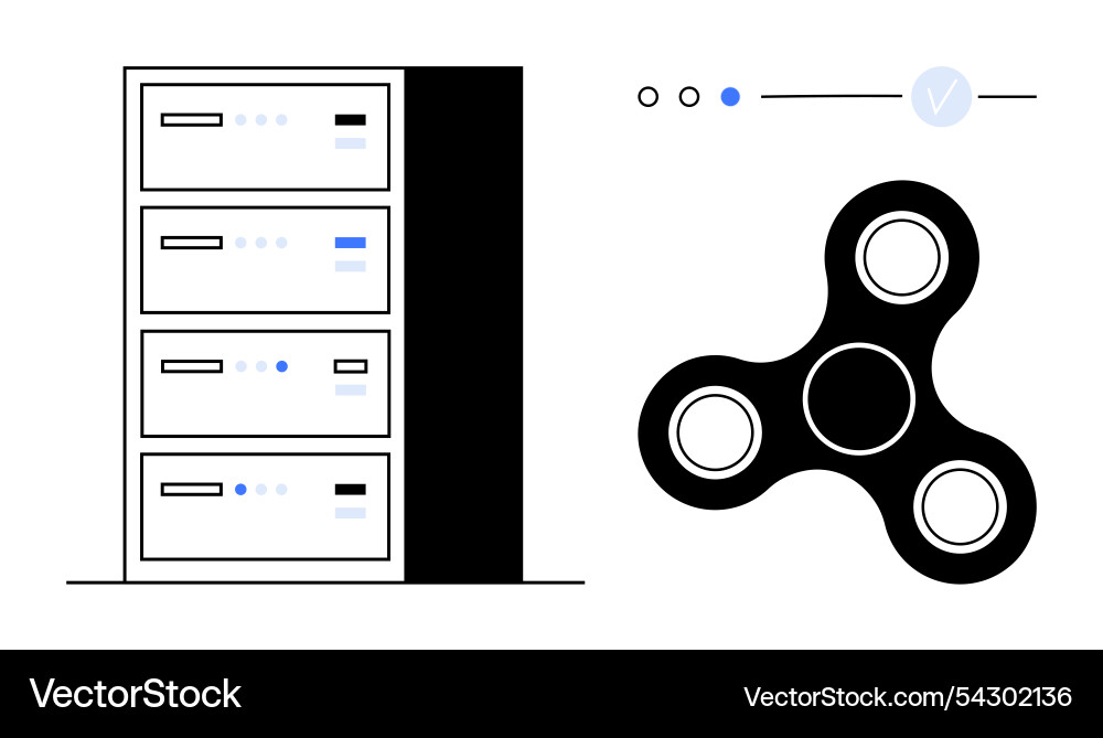 Data server racks alongside a fidget spinner Data server racks alongside a fidget spinner vector image