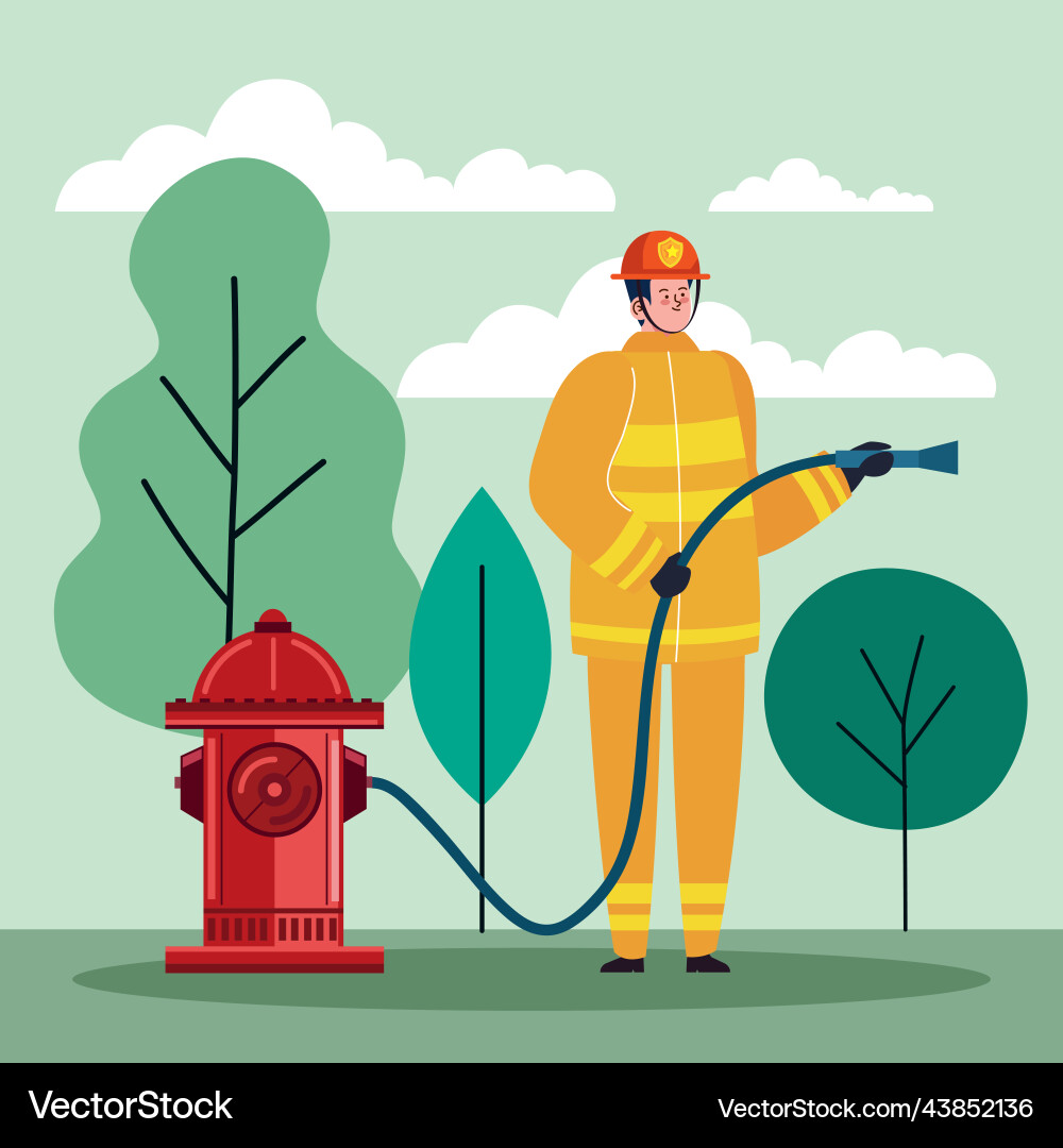 Fireman with hydrant character Vector Image