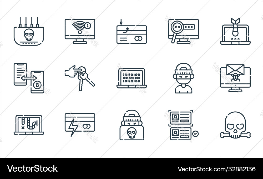 Hacker line icons linear set quality Hacker line icons linear set quality vector image