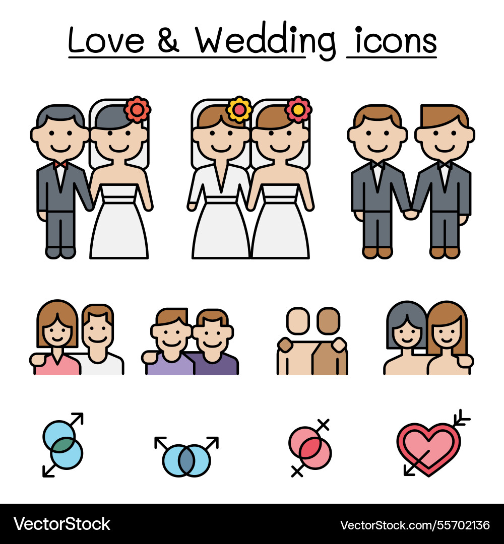 Hochzeit und liebevolle Ikone im Colorline-Stil Hochzeit und liebevolle Ikone im Colorline-Stil vektorbild