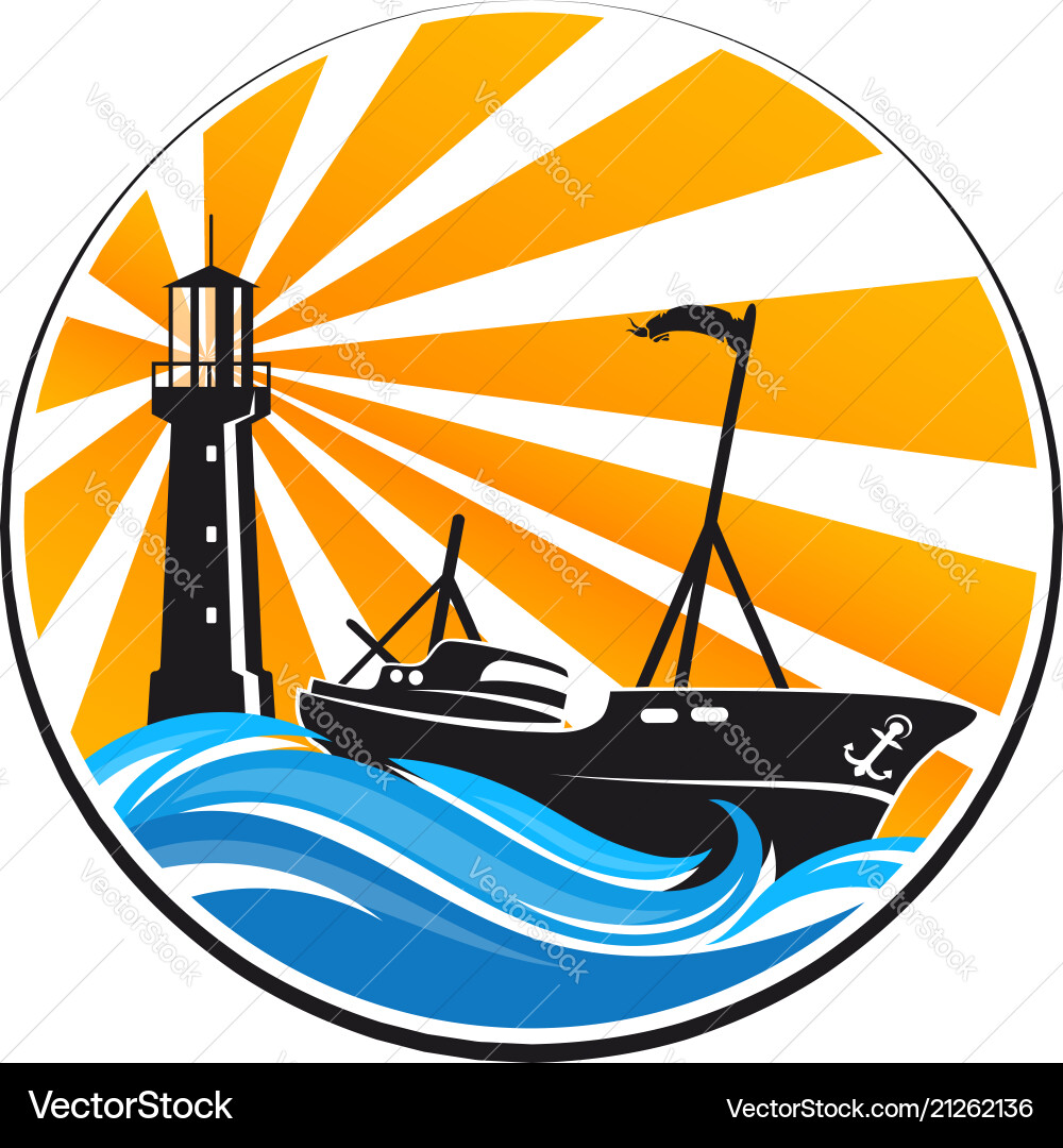 Lighthouse and Sailing Boat at Sea Vector Image