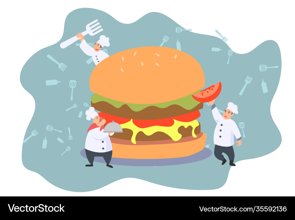 Making burger with tiny person concep Vector Image