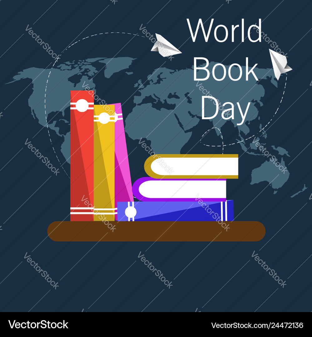 Print world book day with map background gre Vector Image