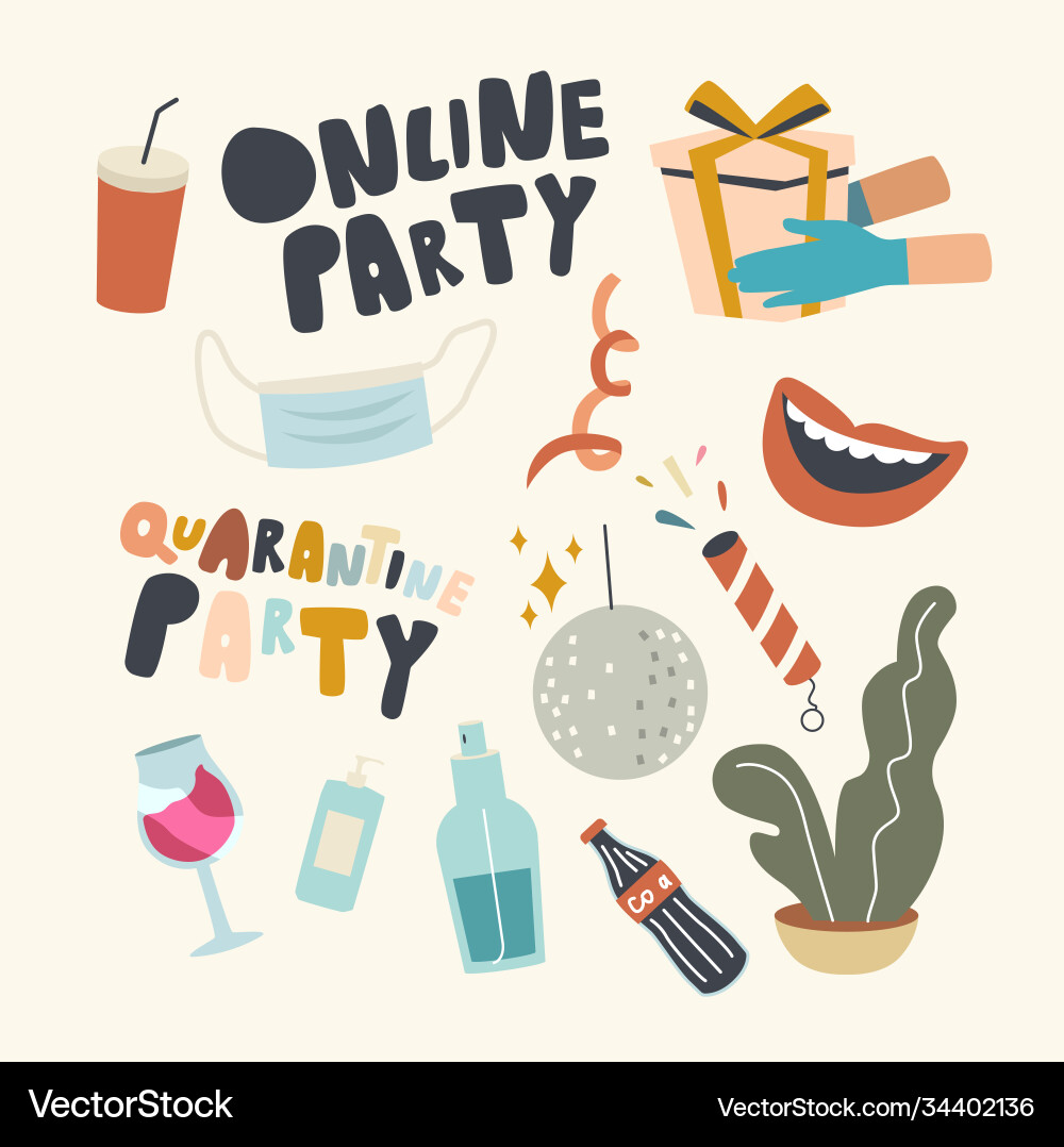 Quarantine Party Icons - Celebration & Decor Vector Image