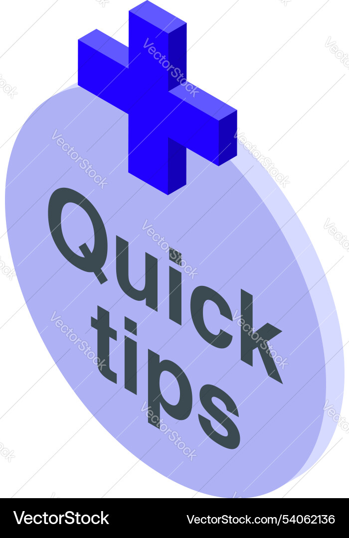 Quick tips button with blue cross showing Quick tips button with blue cross showing Vector Image