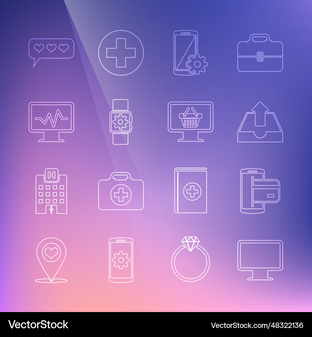 Set line computer monitor screen nfc payment vector image