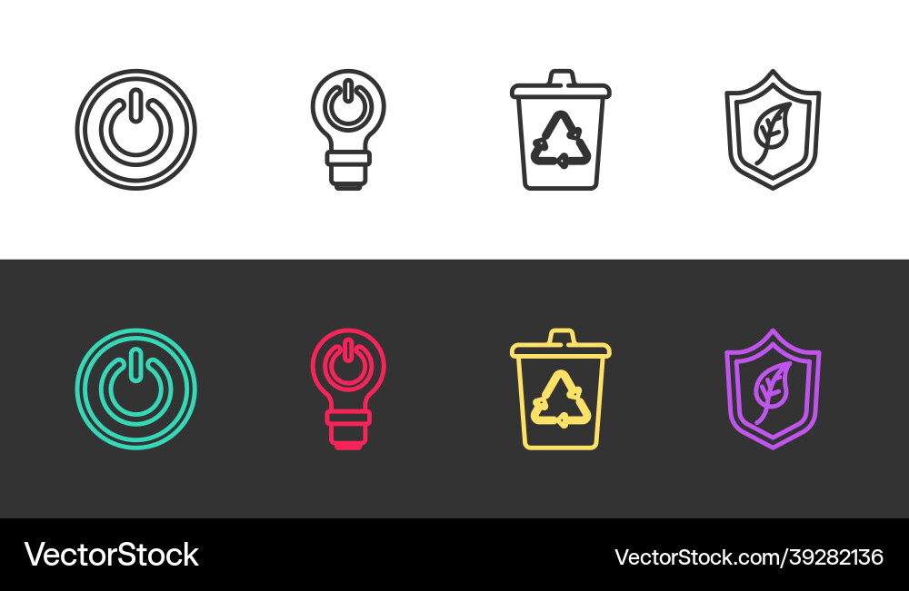 Set line power button light bulb with lightning Set line power button light bulb with lightning vector image