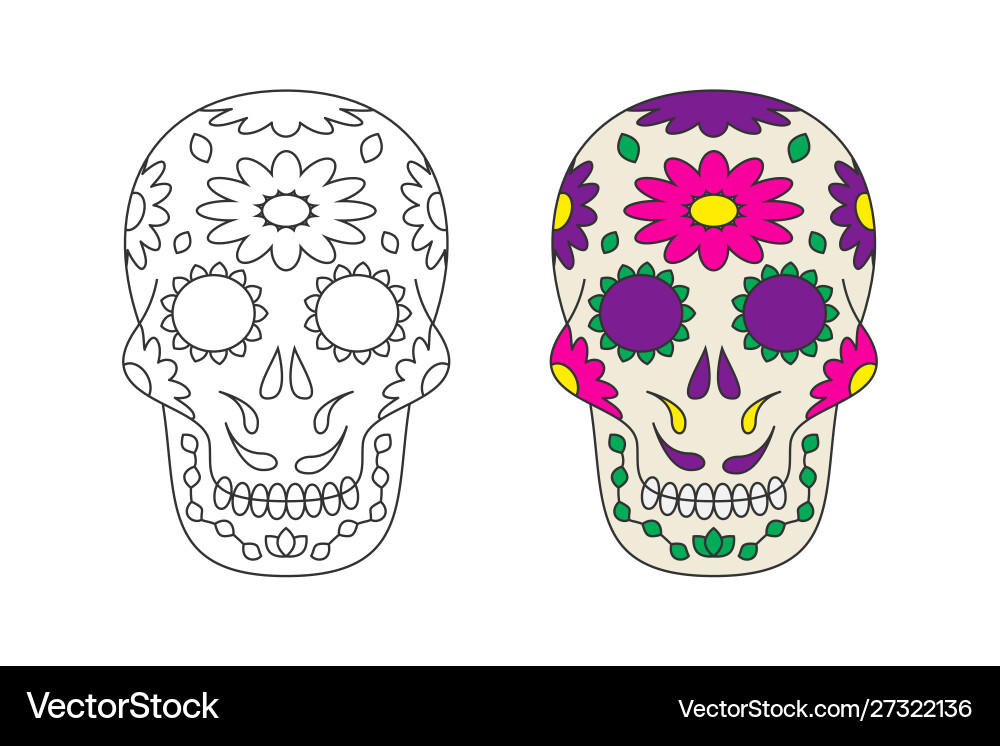 Sugar skull line icon on white background Vector Image