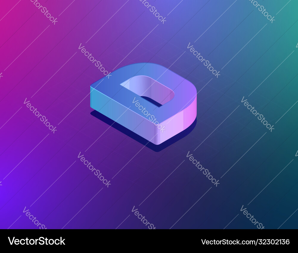 Three dee tech font character d isometric Three dee tech font character d isometric vector image