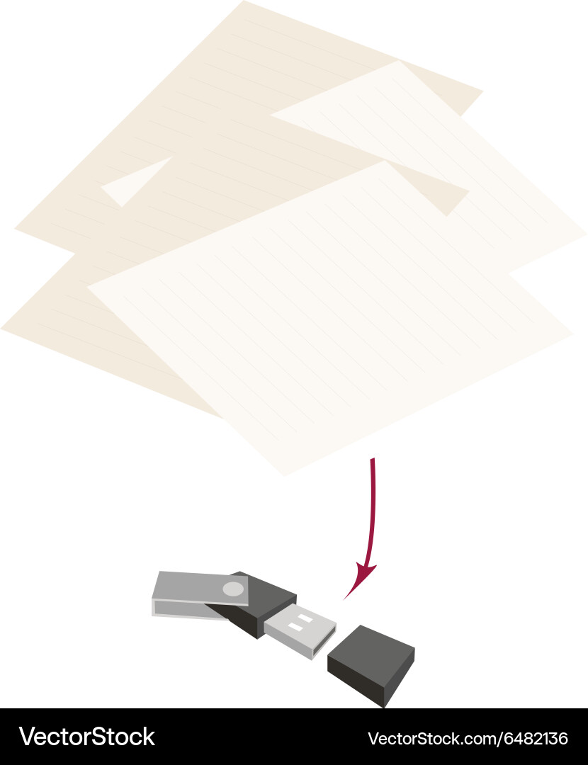 Usb flash memory with pen and blank paper Vector Image