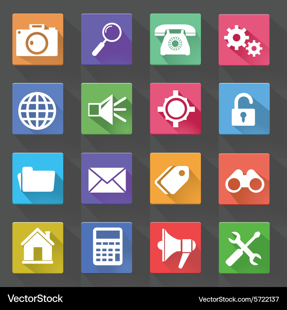 Application web icons set in flat design with long Vector Image