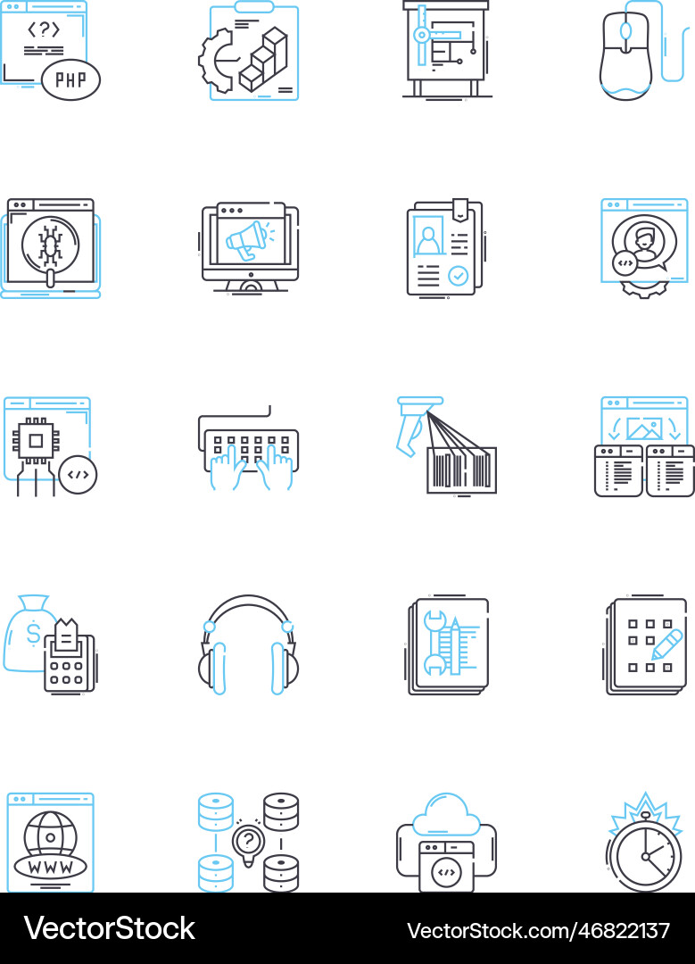 Machine linear icons set automation robotics Machine linear icons set automation robotics vector image