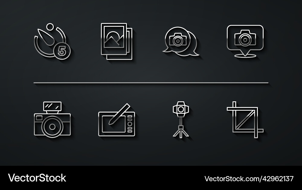 Set line camera timer photo with flash Set line camera timer photo with flash vector image