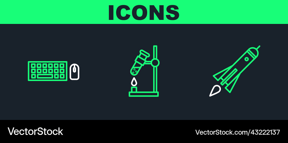 Set line rocket ship with fire keyboard and mouse Set line rocket ship with fire keyboard and mouse vector image