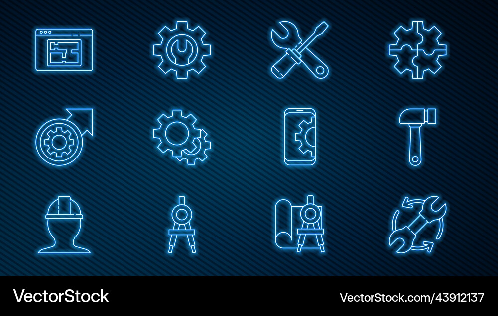 Set line wrench and arrows as workflow hammer Set line wrench and arrows as workflow hammer vector image