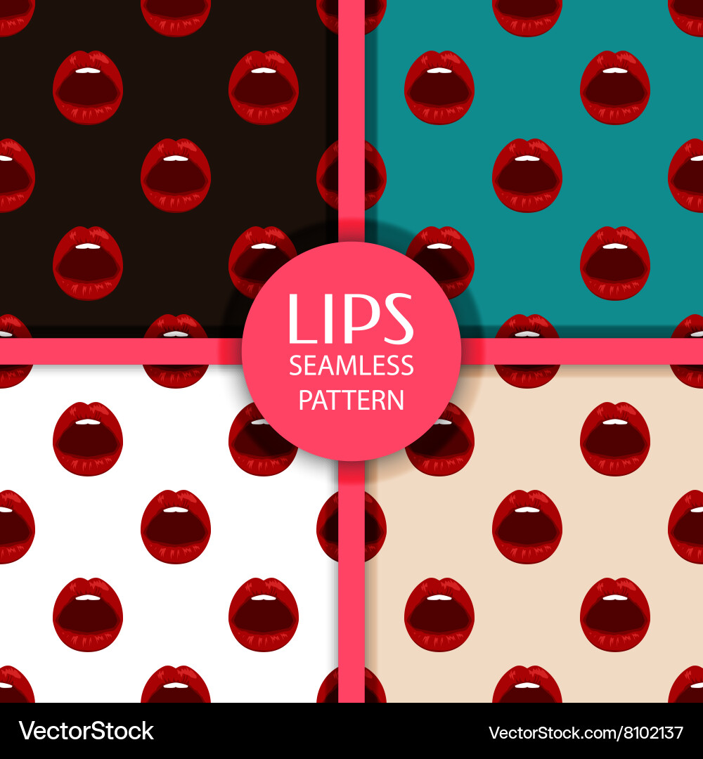Set of seamless patterns with lips Vector Image