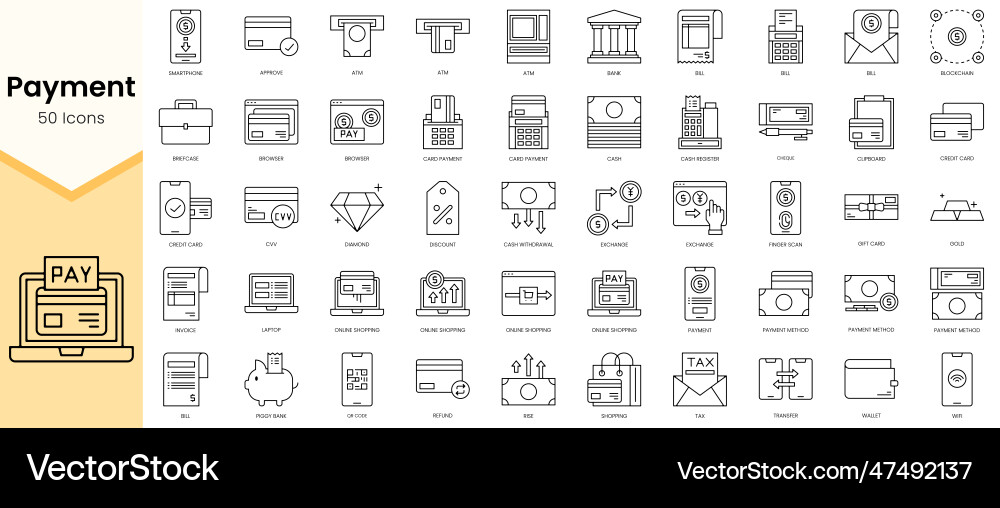 Simple outline set of payment icons linear style Simple outline set of payment icons linear style Vector Image