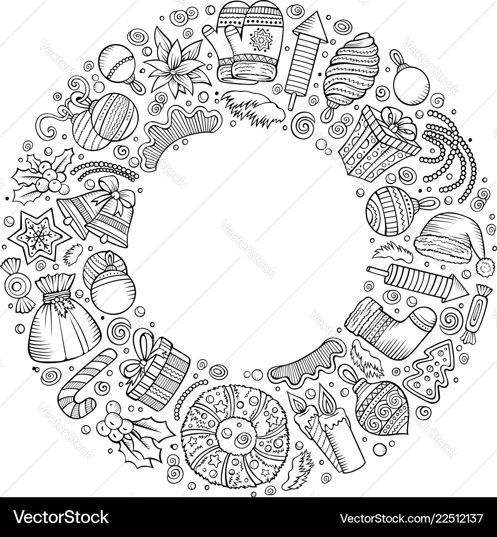 Sketchy hand drawn set of new year cartoon Sketchy hand drawn set of new year cartoon vector image