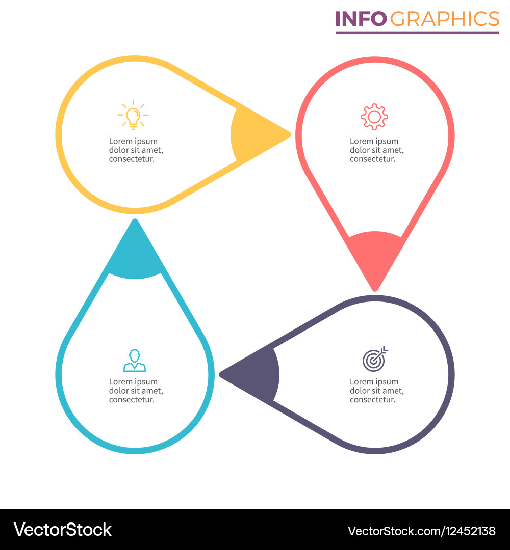 Circular chart diagram with 4 steps pointers Vector Image