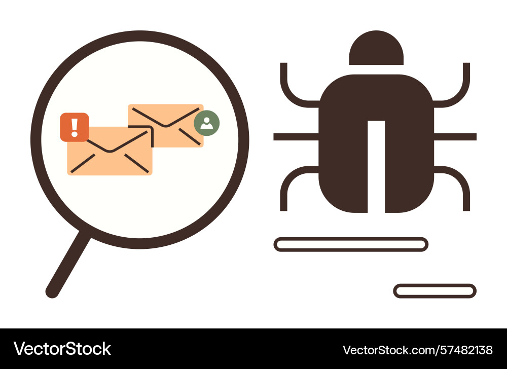 Cybersecurity concept with email scanning and bug Cybersecurity concept with email scanning and bug vector image