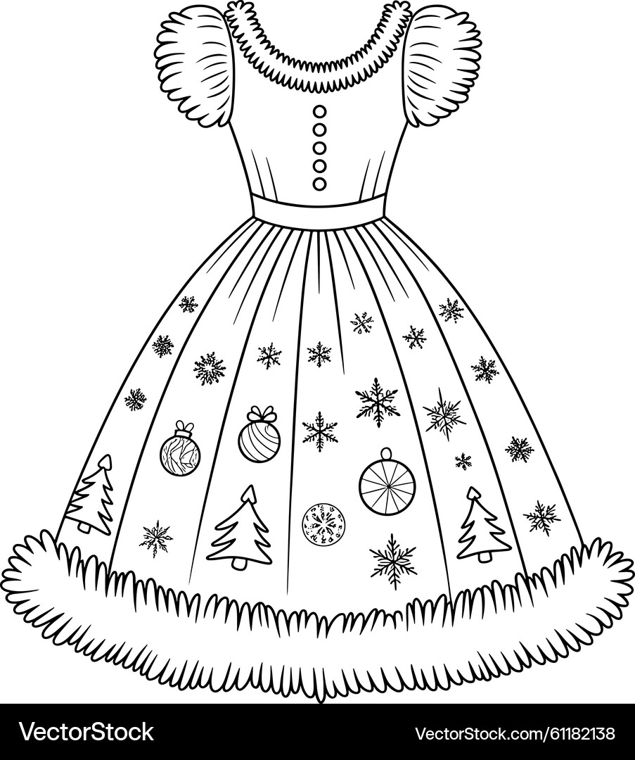 Festive Christmas Dress Line Art Royalty-Free Vector | VectorStock Festive Christmas Dress Line Art Royalty-Free Vector | VectorStock