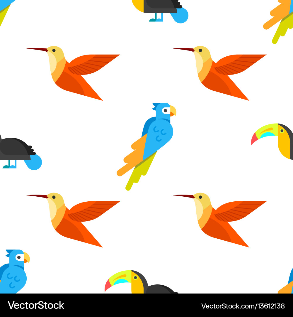 Flat style seamless pattern with parrots Vector Image
