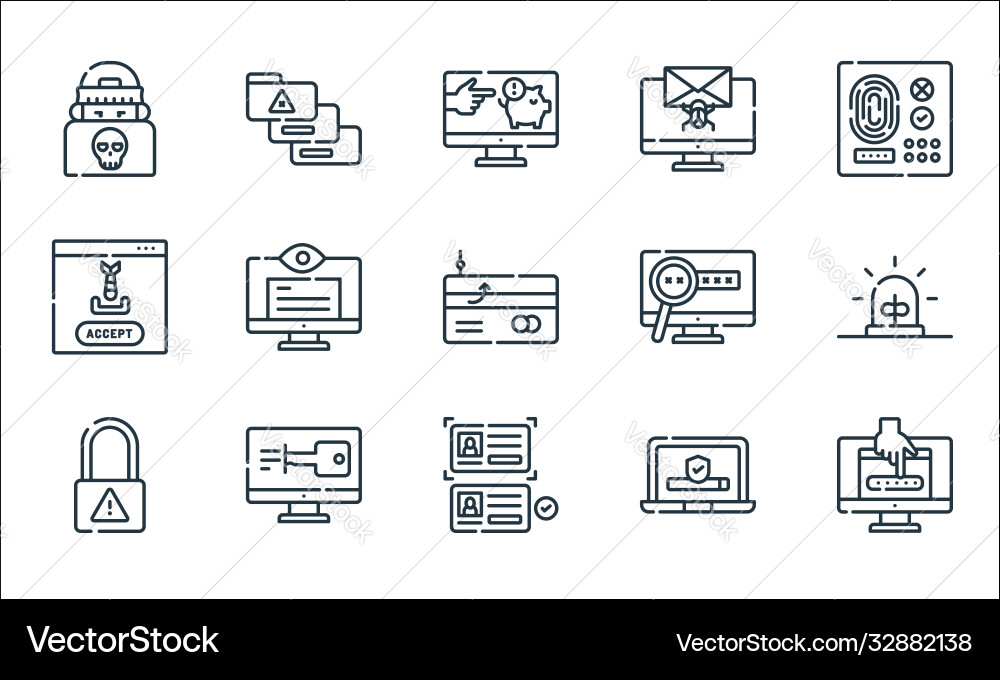 Hacker line icons linear set quality Hacker line icons linear set quality Vector Image