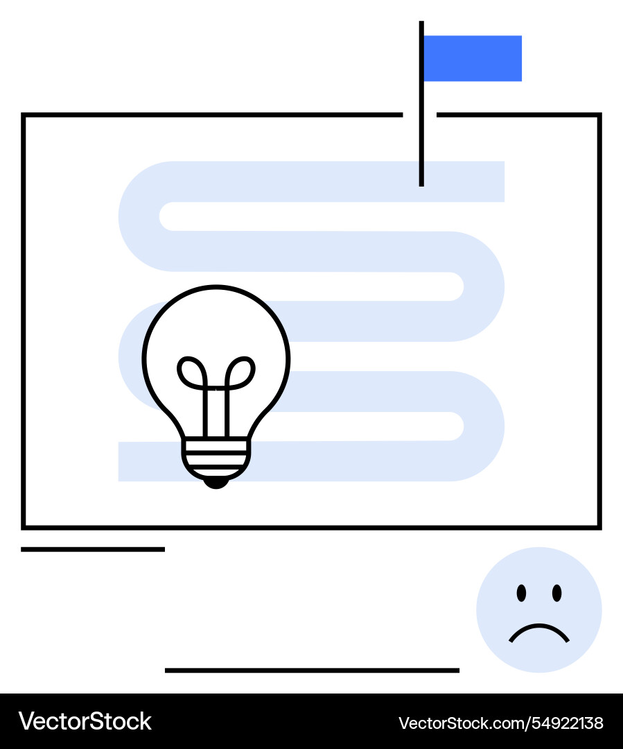 Problem-solving path with roadmap lightbulb goal Problem-solving path with roadmap lightbulb goal vector image