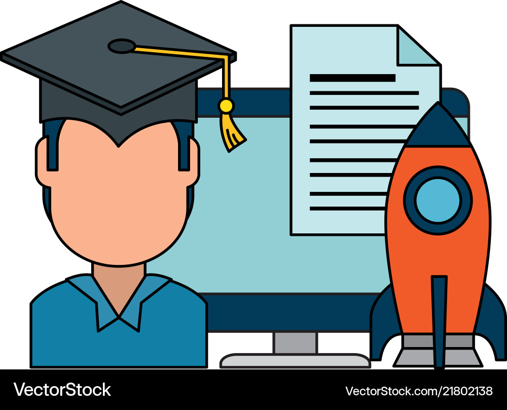 Student graduated with computer and rocket Student graduated with computer and rocket vector image